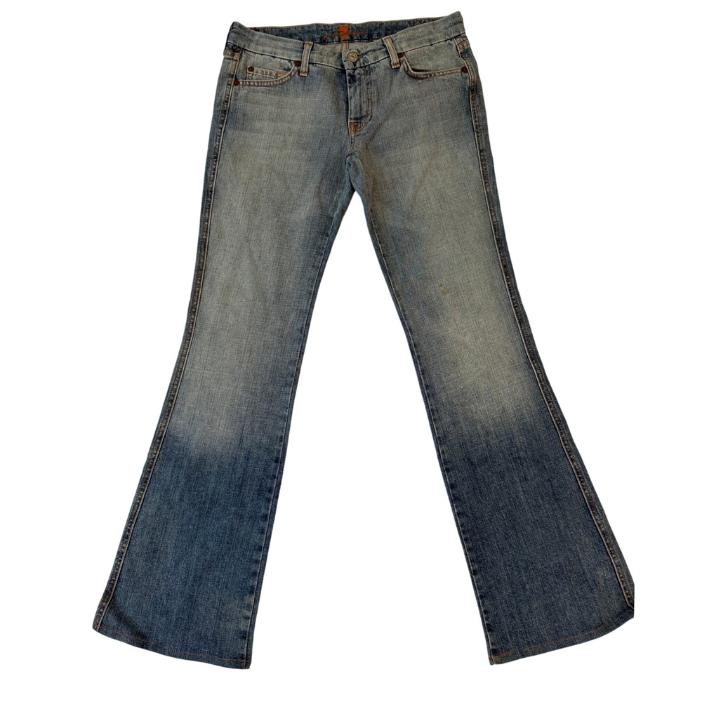 7 For All Mankind A-Pocket Bootcut Jeans Blue Pink Stitch Low Rise Denim Size 27